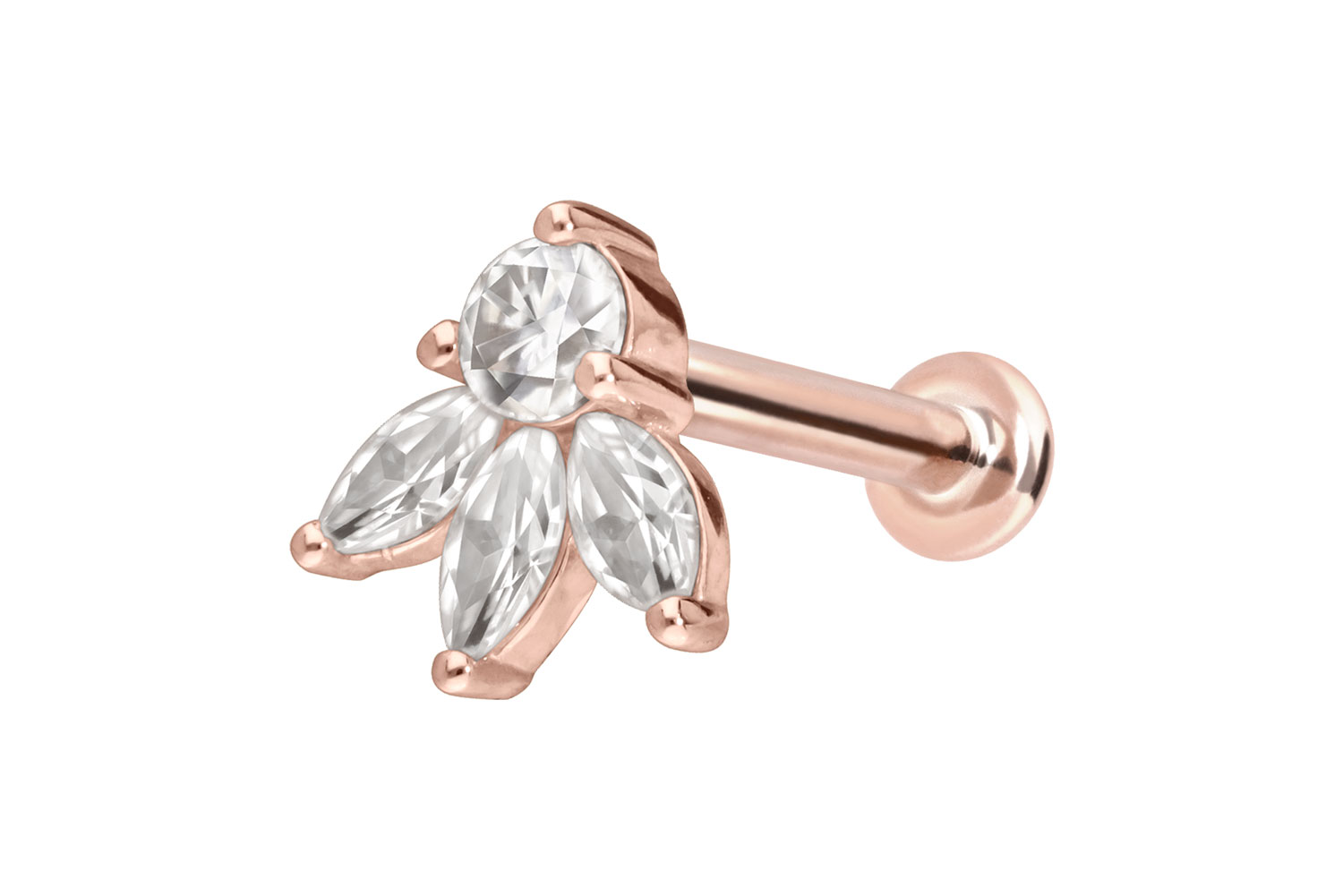 14 Karat Gold Labret Piercing mit Innengewinde MOISSANIT-LOTUSBLÜTE